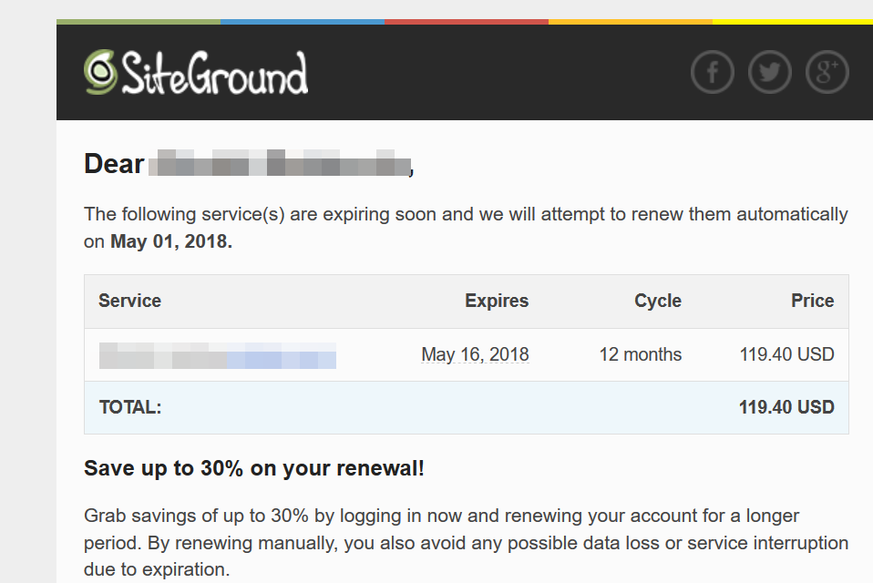 SiteGround renewal